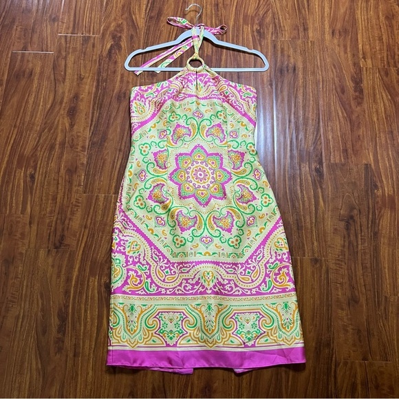 J Mclaughlin Dresses & Skirts - J McLaughlin Silk Halter Bright Paisley Medallion Print Dress size 2